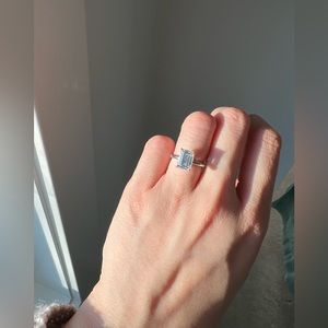2.5 Ct Emerald Cut Moissanite Engagement Ring in Sterling Silver Size 4